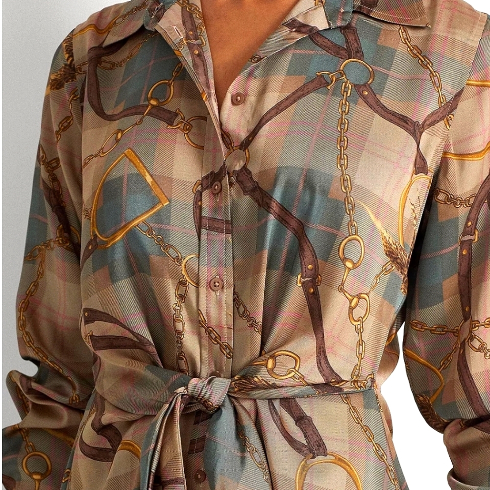 LAUREN RALPH LAUREN Plaid Tie-Waist Twill Shirtdress Size 6